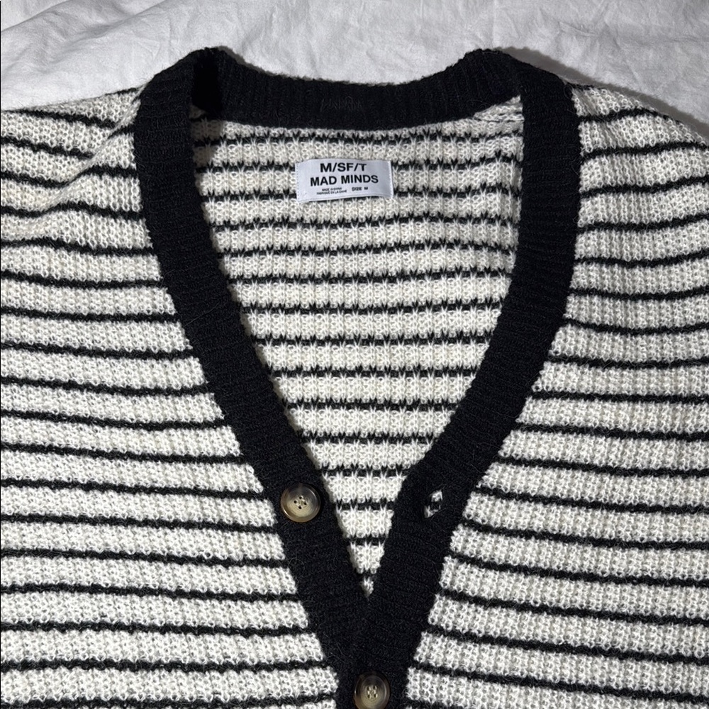 M/SF/T, Misfit Shapes, Mad Minds, Black White Men’s Cardigan Sweater, Medium